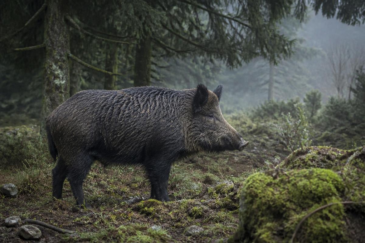 Wild zwijn in een bos in de Ardennen